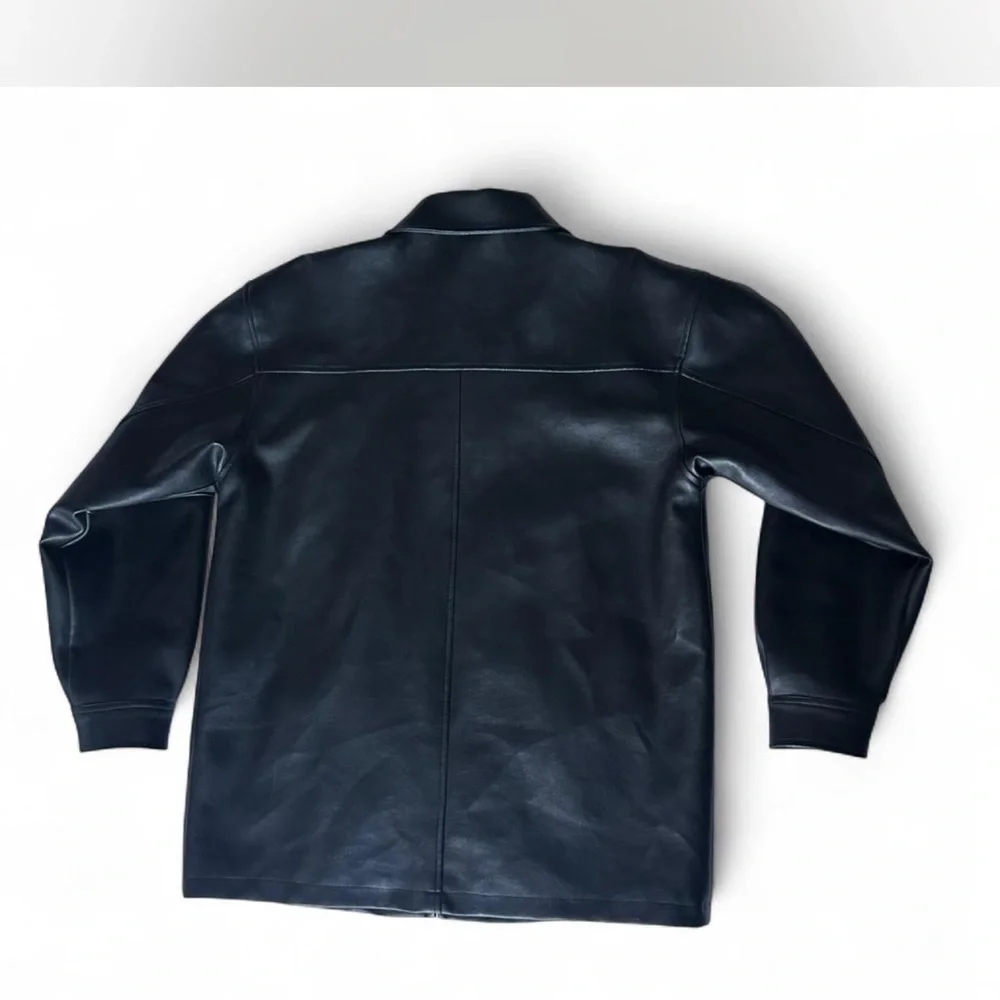 Black Classic Zip Up Leather Jacket Oversized Men's Medium Vintage | MGM